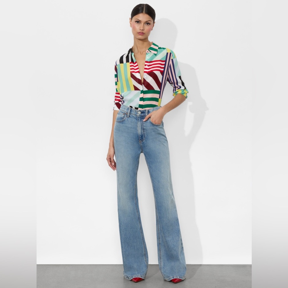 NWT Alice Olivia Willa Striped Placket Blouse